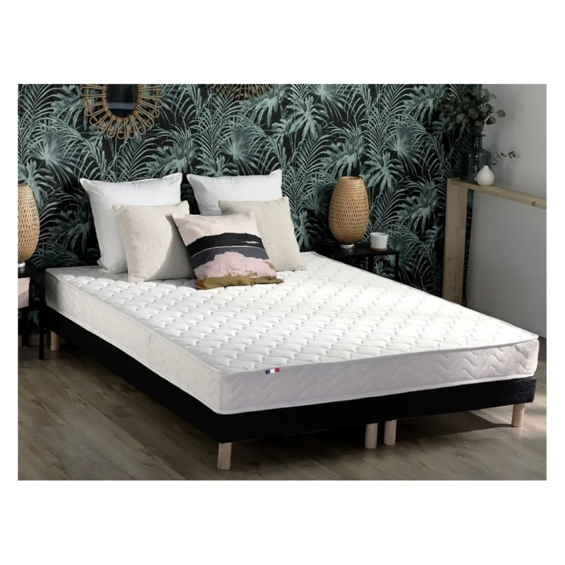Selenia Ensemble Matelas Ressorts Fermes biconiques SPECTOS + Sommier Made in France - Sommier Noir Clearance