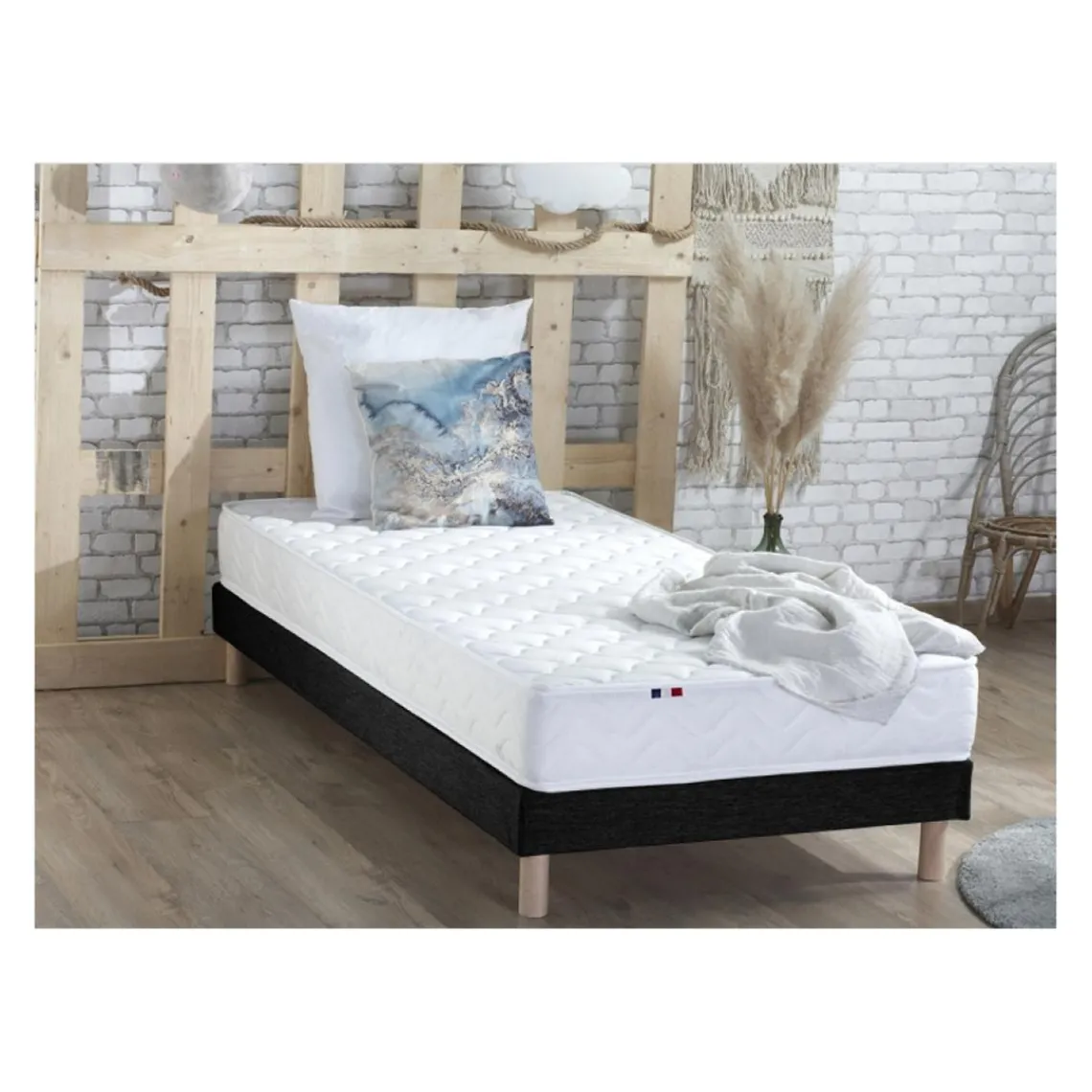 Selenia Ensemble Matelas Ressorts Fermes biconiques SPECTOS + Sommier Made in France - Sommier Noir Clearance