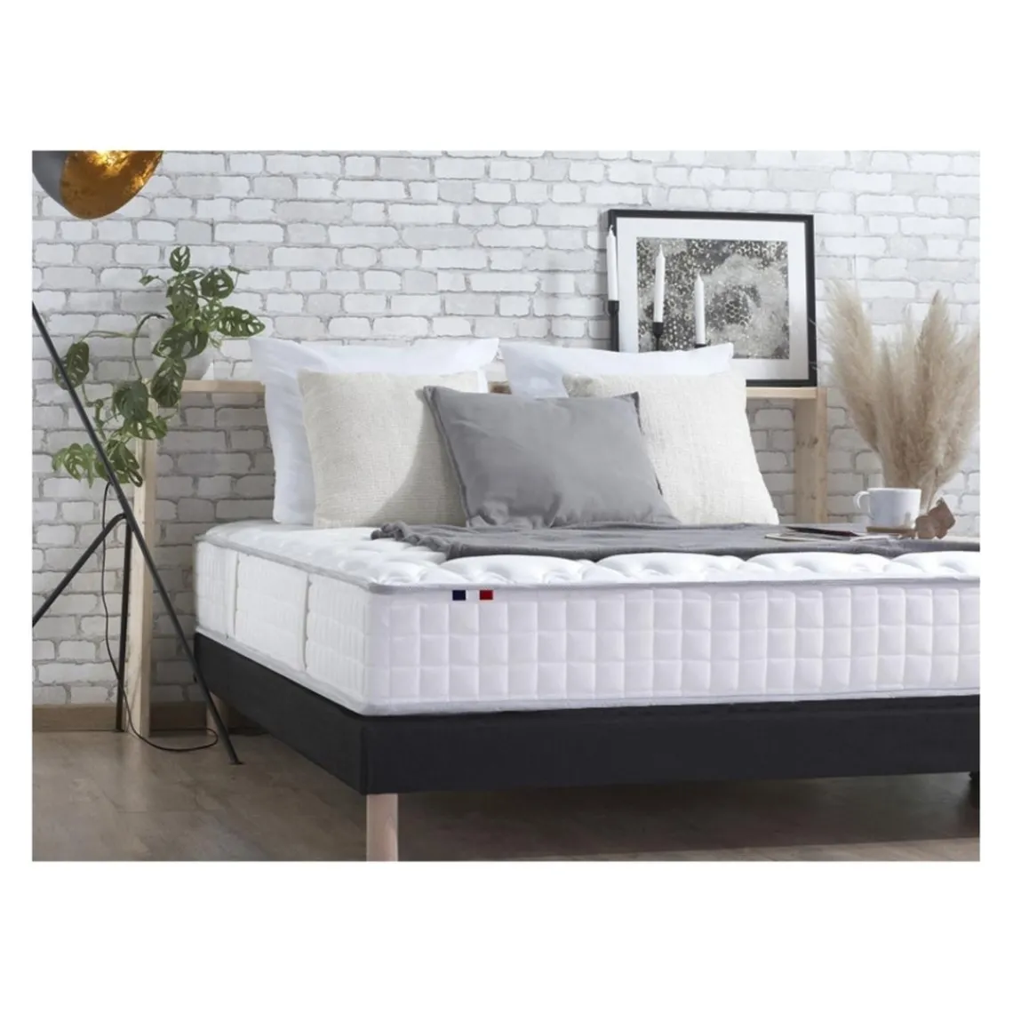 Selenia Ensemble Matelas Ressorts 7 zones COSMA + Sommier - Made in France - Sommier Noir New
