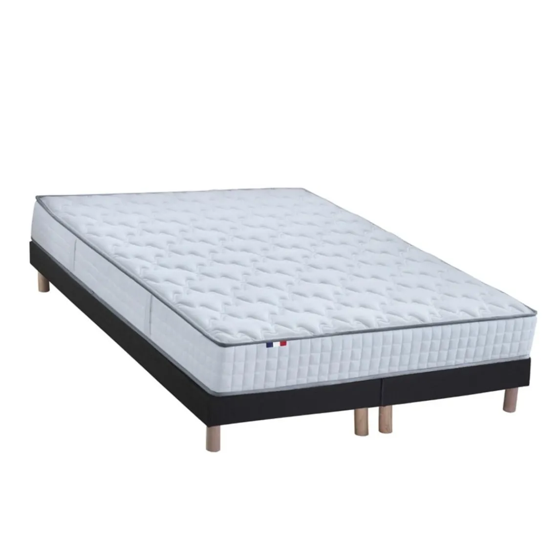 Selenia Ensemble Matelas Ressorts 7 zones COSMA + Sommier - Made in France - Sommier Noir New