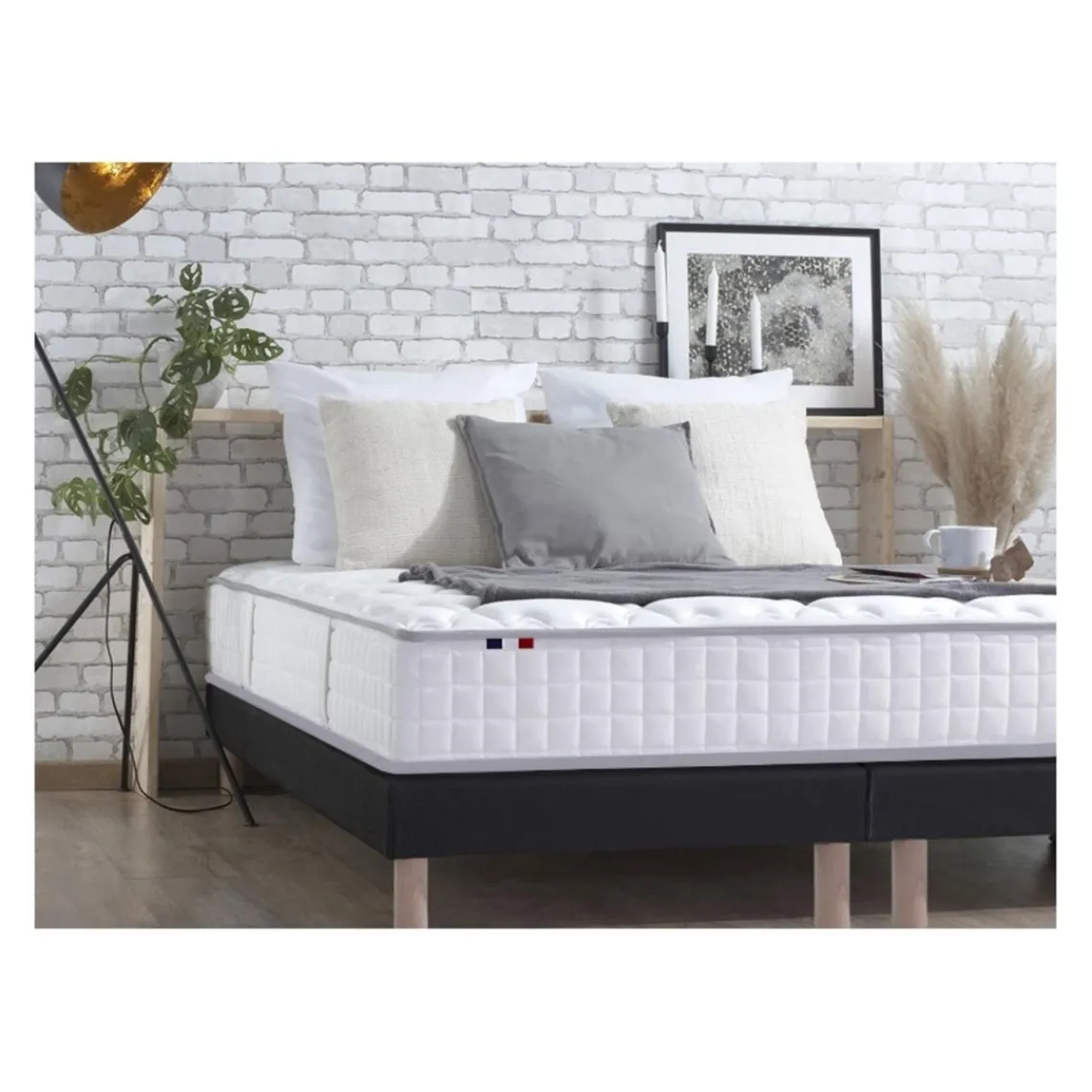 Selenia Ensemble Matelas Ressorts 7 zones COSMA + Sommier - Made in France - Sommier Noir New