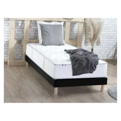 Selenia Ensemble Matelas Ressorts 7 zones COSMA + Sommier - Made in France - Sommier Noir New