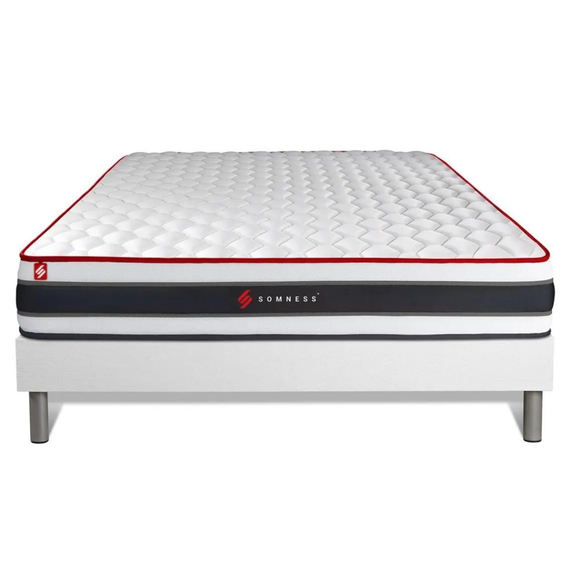 Somness Ensemble matelas ressorts ensaches et memoire de forme et sommier kit blanc Online