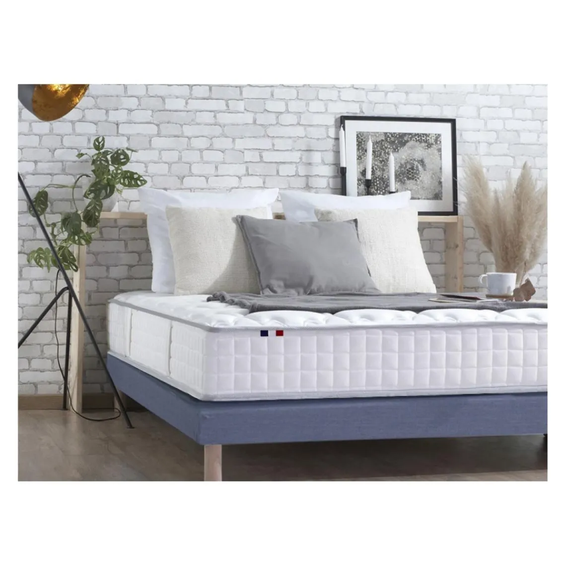 Selenia Ensemble Matelas Ressorts 7 zones COSMA + Sommier - Made in France - Sommier Bleu denim New