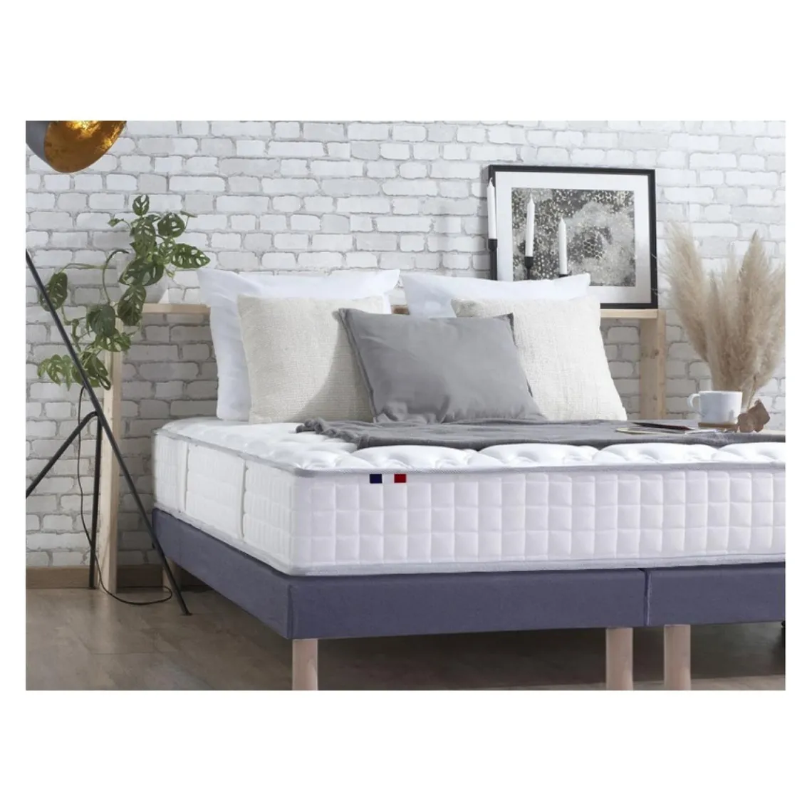 Selenia Ensemble Matelas Ressorts 7 zones COSMA + Sommier - Made in France - Sommier Bleu denim New