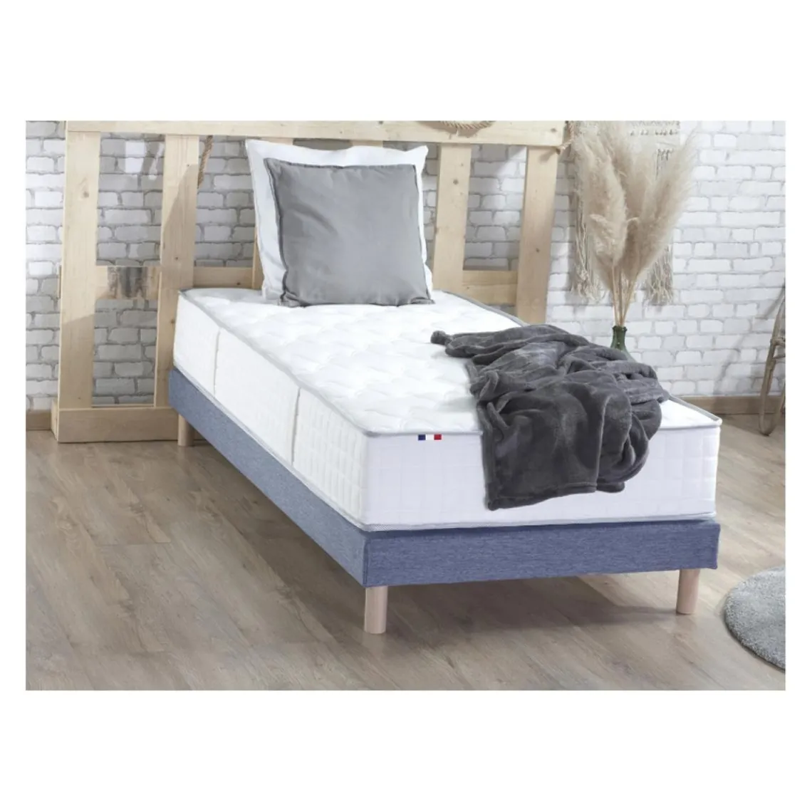 Selenia Ensemble Matelas Ressorts 7 zones COSMA + Sommier - Made in France - Sommier Bleu denim New