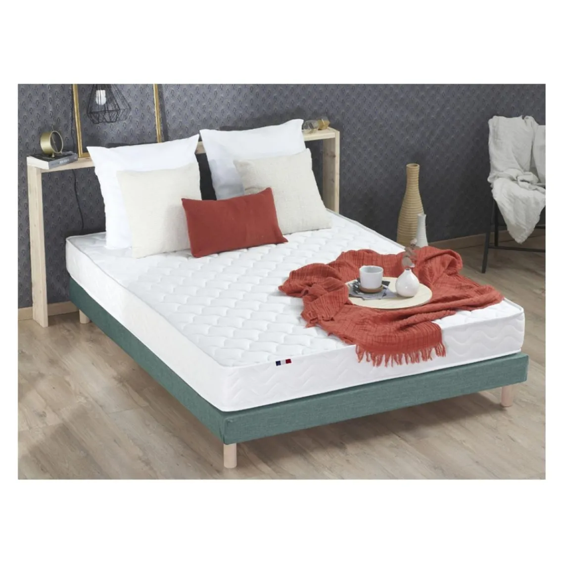 Selenia Ensemble Matelas Ressorts Fermes biconiques SPECTOS + Sommier Made in France - Sommier Vert céladon New