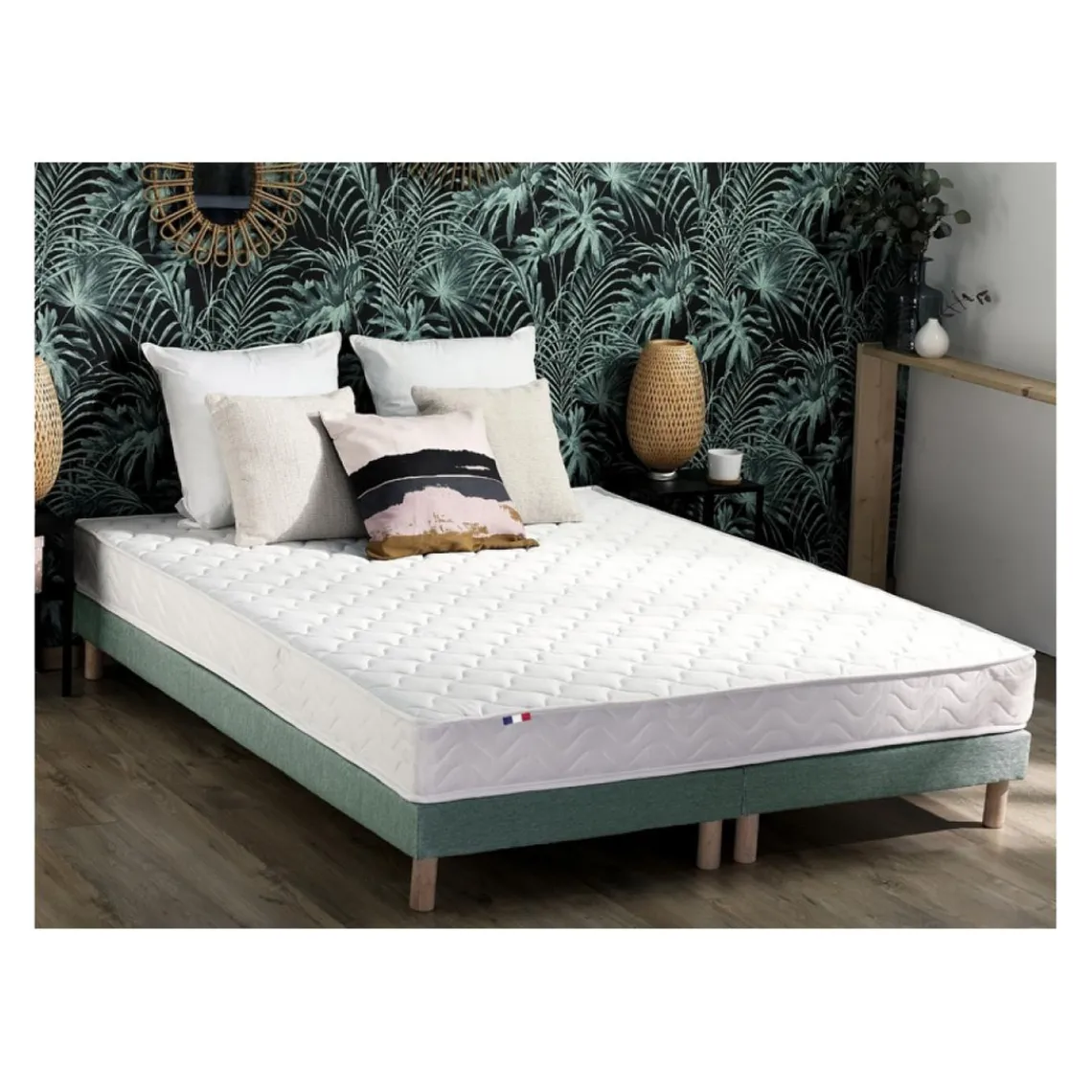 Selenia Ensemble Matelas Ressorts Fermes biconiques SPECTOS + Sommier Made in France - Sommier Vert céladon New