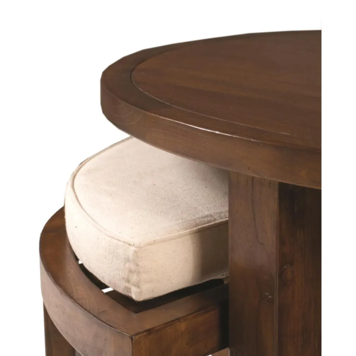 Macabane Ensemble Table Basse Ronde avec 2 Tabourets et Coussins Bois Mindi - EDEN Clearance