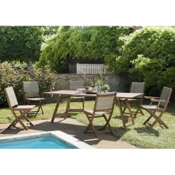 Macabane Ensemble Table rectangulaire pliante + 4 chaises pliantes + 2 fauteuils pliants - Bois d'Acacia ZANZIBAR Hot