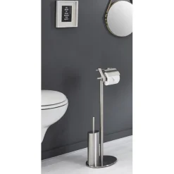 3S. x Home Ensemble WC avec porte papier et brosse intégrée, pied en Inox massif Argenté Clearance