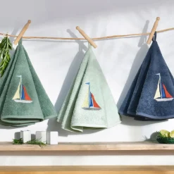 Becquet Essuie-mains rond brodé bateau SAILOR vert d'eau Vert d'eau Discount