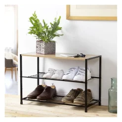 Calicosy Etagère à chaussures 3 niveaux en acier et en bois Beige Clearance