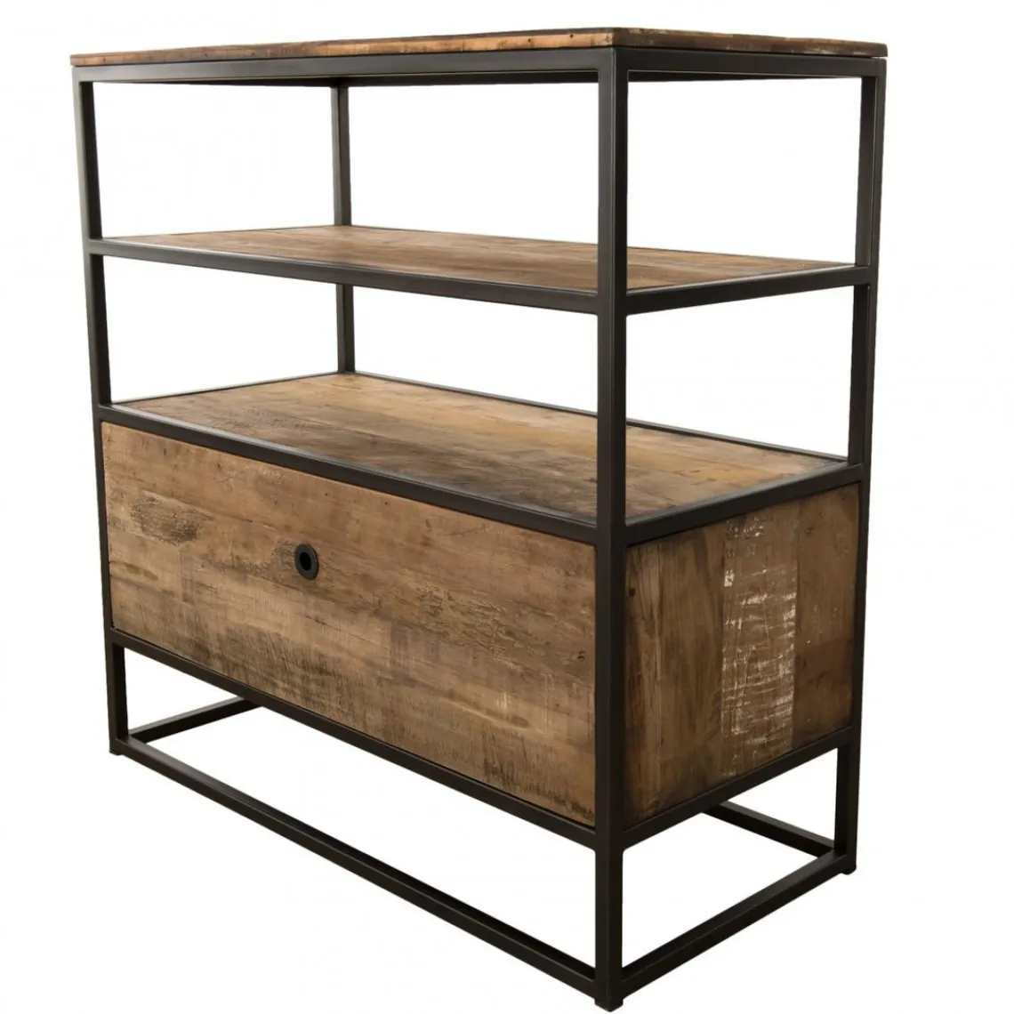 Macabane Etagère 1 Tiroir ALIDA Bois Teck Recyclé Acacia Mahogany Et Métal Sale