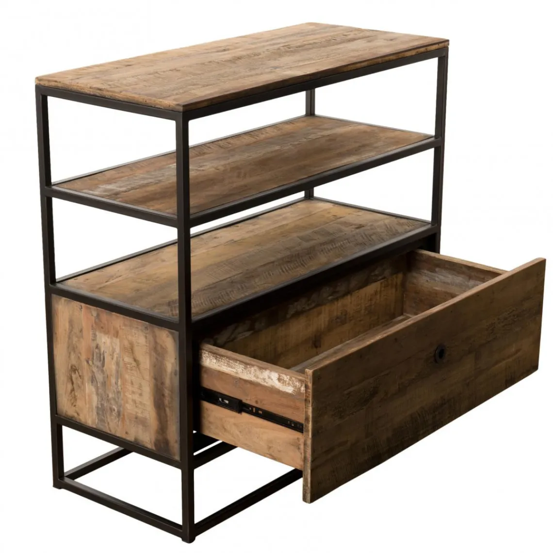 Macabane Etagère 1 Tiroir ALIDA Bois Teck Recyclé Acacia Mahogany Et Métal Sale