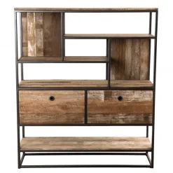 Macabane Etagère 2 Tiroirs Et 7 Niches Bois Teck SIXTINE Recyclé Acacia Mahogany Et Métal Best