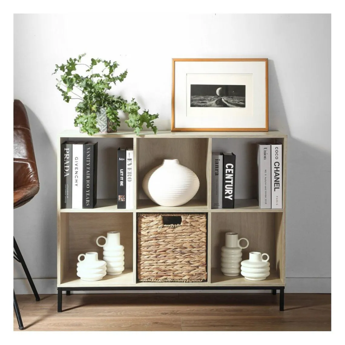 Calicosy Etagère de rangement 6 cases en bois avec pieds métal Online