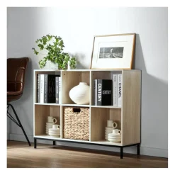 Calicosy Etagère de rangement 6 cases en bois avec pieds métal Online