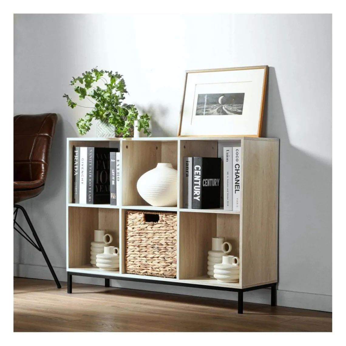 Calicosy Etagère de rangement 6 cases en bois avec pieds métal Online