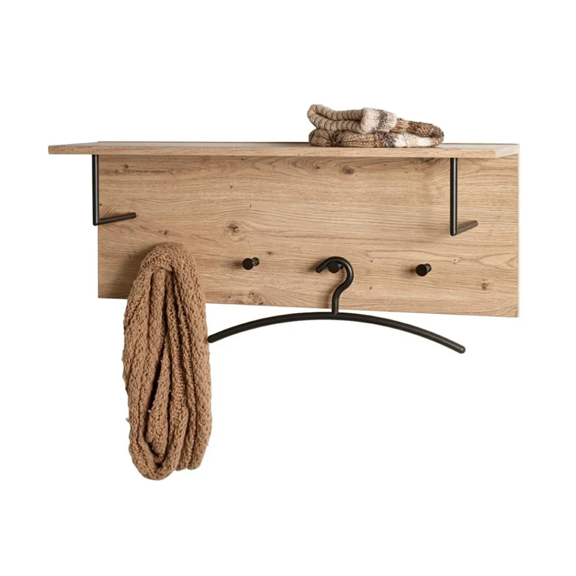 3S. x Home Etagère murale bois et métal 4 crochets noirs Hot