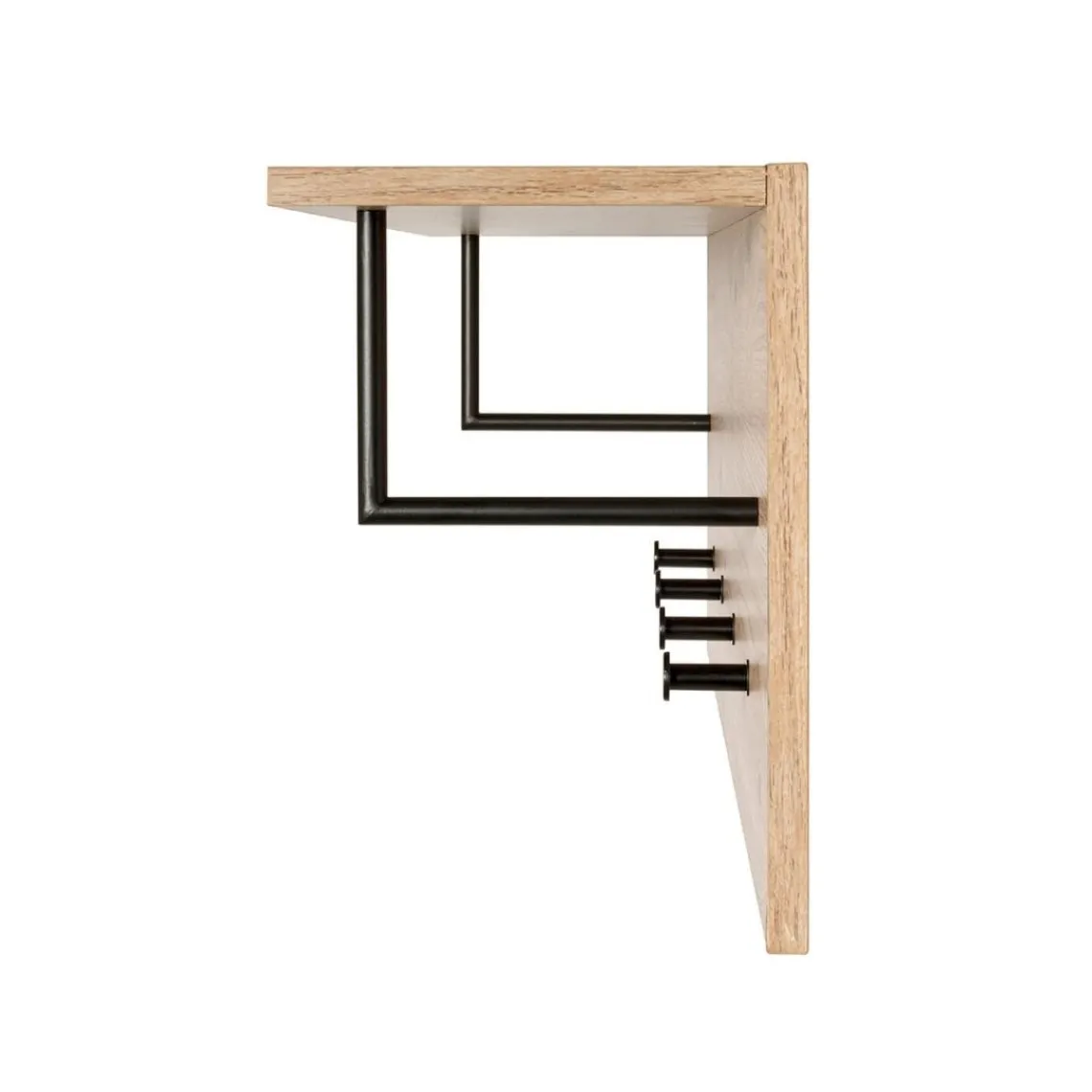 3S. x Home Etagère murale bois et métal 4 crochets noirs Hot