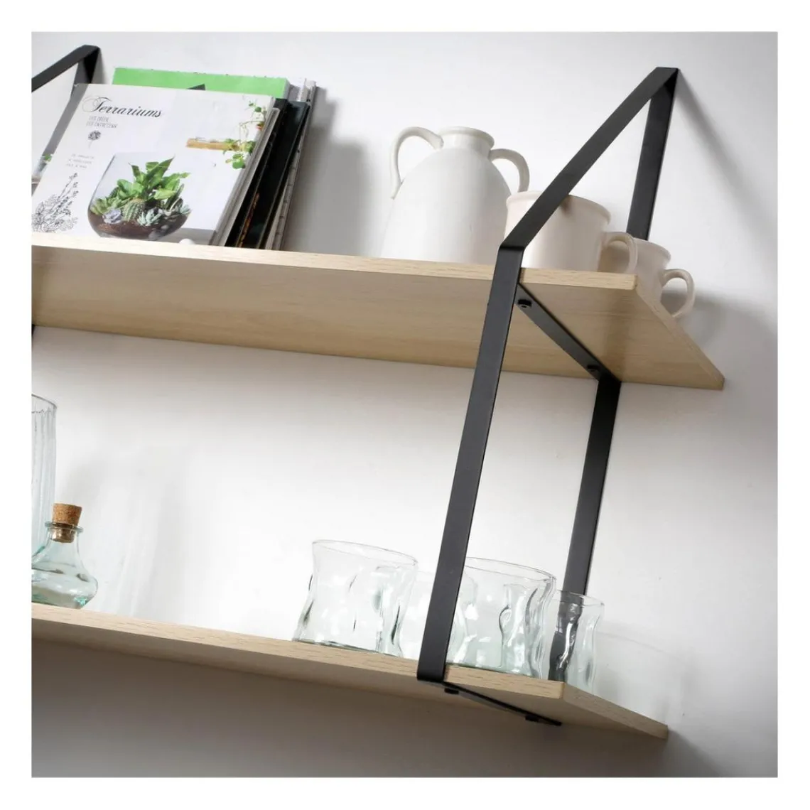 Calicosy Etagère murale grande profondeur à 2 niveaux en bois support métal Discount