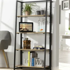 Calicosy Etagère pliable 4 niveaux style industriel en bois Beige Hot