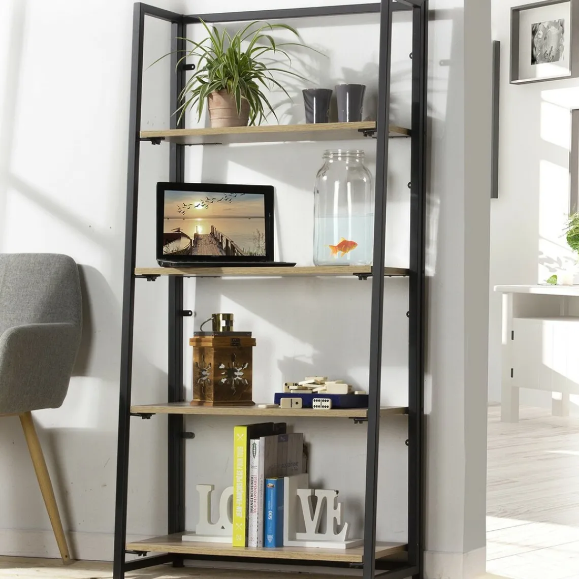 Calicosy Etagère pliable 4 niveaux style industriel en bois Beige Hot