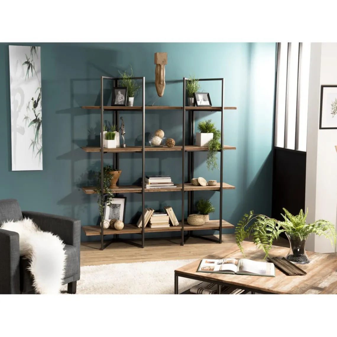 Macabane Etagère SIXTINE 4 Niveaux Bois Teck Recyclé Acacia Mahogany Et Métal Hot