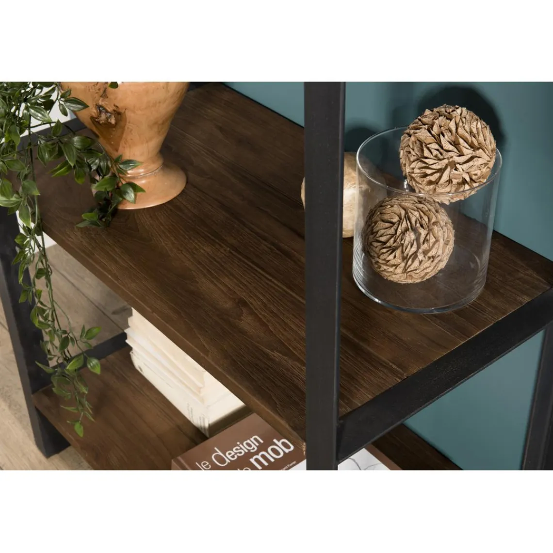 Macabane Etagère SIXTINE Recto-Verso 75X40X200Cm 5 Niveaux Bois Teck Recyclé Et Métal Discount