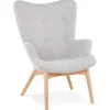 ALTEREGO Fauteuil à oreille 'ROBY' en tissu gris et pieds en bois