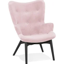ALTEREGO Fauteuil à oreilles 'RUBEN' en velours rose et pieds en bois noir Sale
