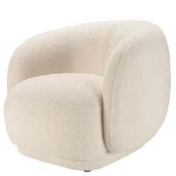 Macabane Fauteuil arrondi en tissu bouclette écru LEOPOLD Beige Best