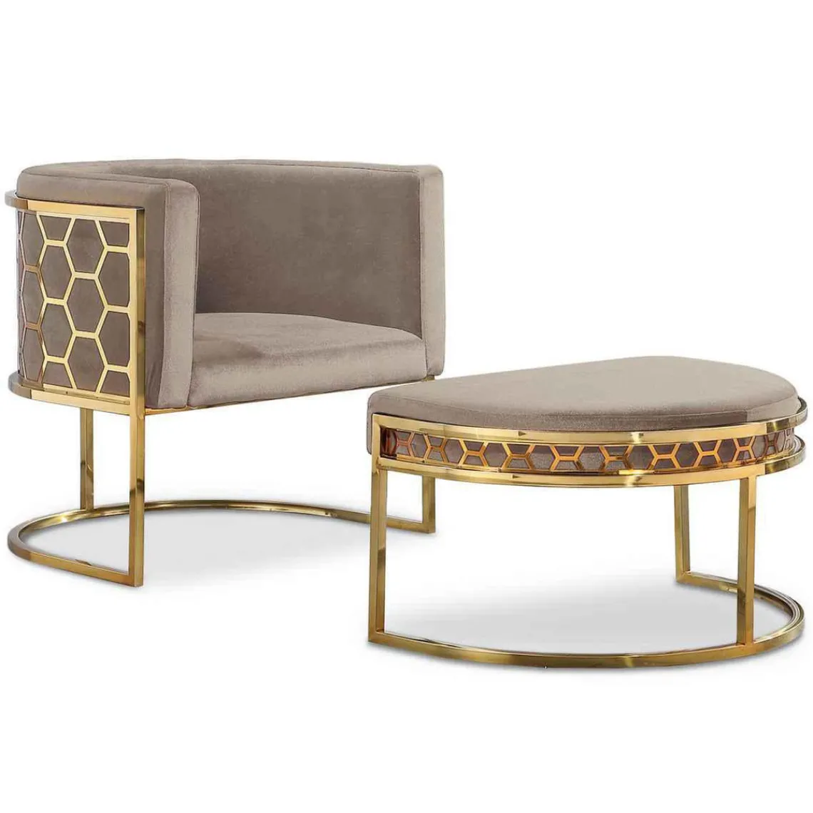 3S. x Home Fauteuil Arrondi HONEY Velours Taupe Discount