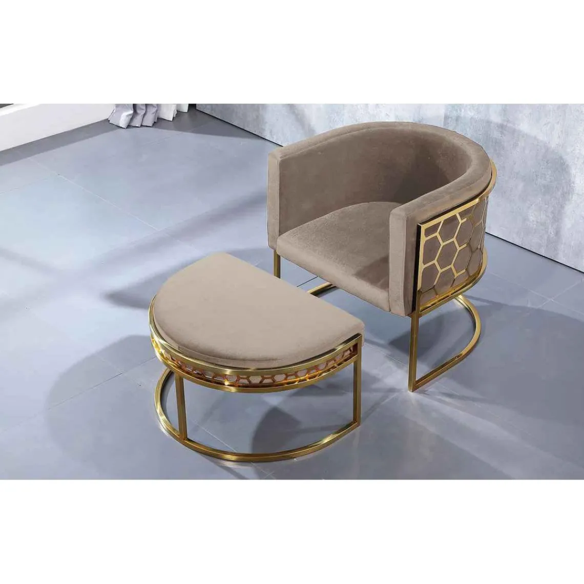 3S. x Home Fauteuil Arrondi HONEY Velours Taupe Discount