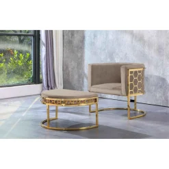 3S. x Home Fauteuil Arrondi HONEY Velours Taupe Discount