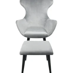 3S. x Home Fauteuil avec pouf en Velours Argent SHEEP