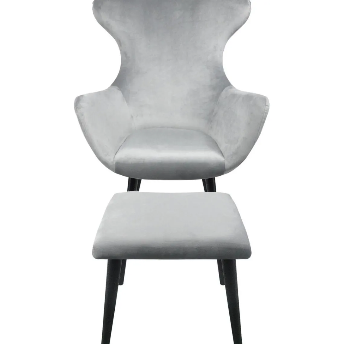 3S. x Home Fauteuil avec pouf en Velours Argent SHEEP