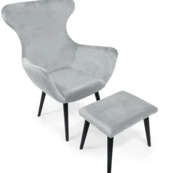3S. x Home Fauteuil avec pouf en Velours Argent SHEEP