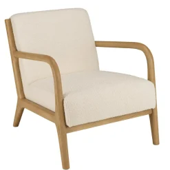 Macabane Fauteuil bas tissu bouclette écru structure et accoudoirs bois PIERRE Outlet