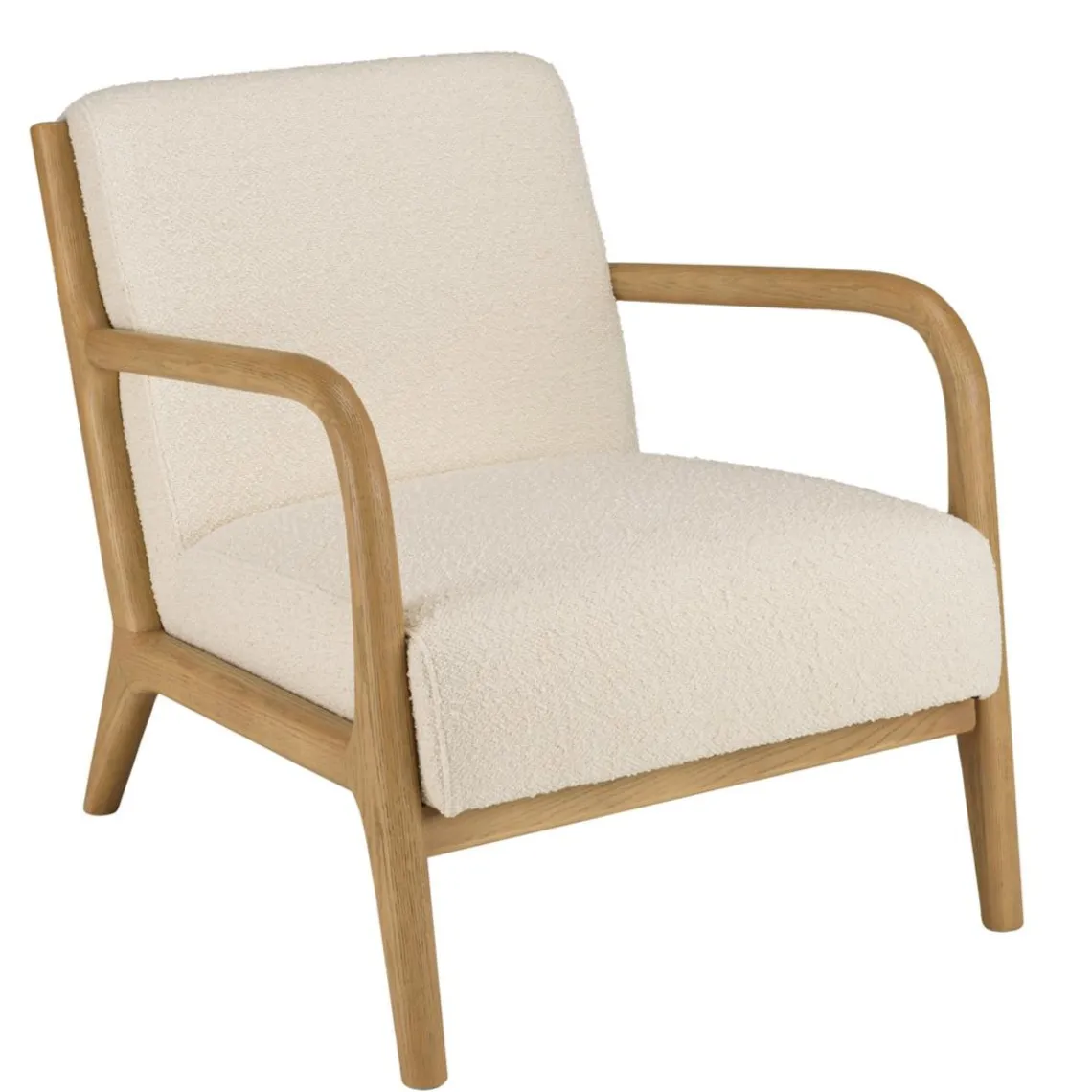 Macabane Fauteuil bas tissu bouclette écru structure et accoudoirs bois PIERRE Outlet
