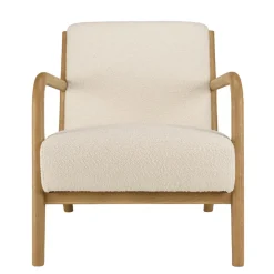 Macabane Fauteuil bas tissu bouclette écru structure et accoudoirs bois PIERRE Outlet