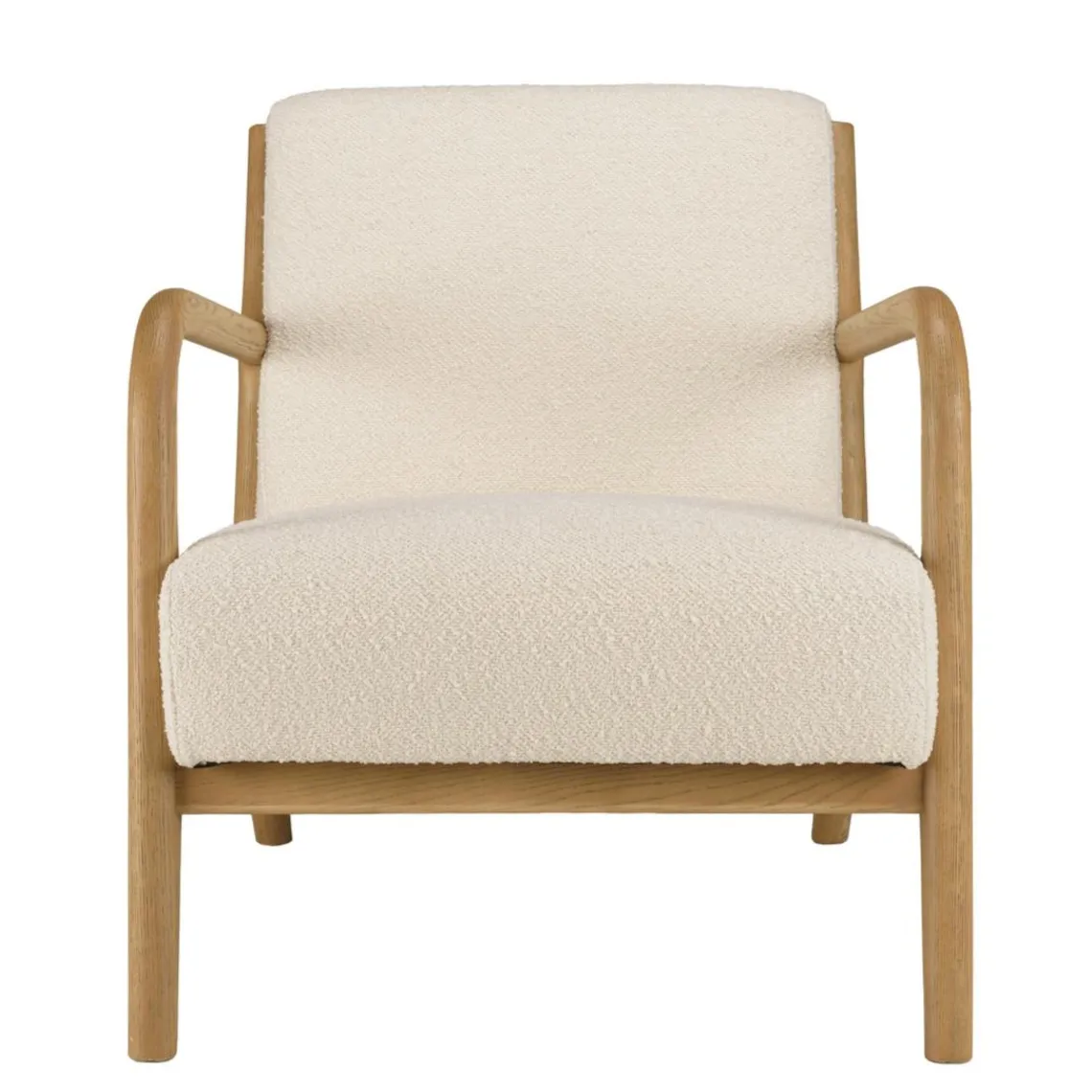 Macabane Fauteuil bas tissu bouclette écru structure et accoudoirs bois PIERRE Outlet