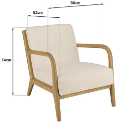 Macabane Fauteuil bas tissu bouclette écru structure et accoudoirs bois PIERRE Outlet