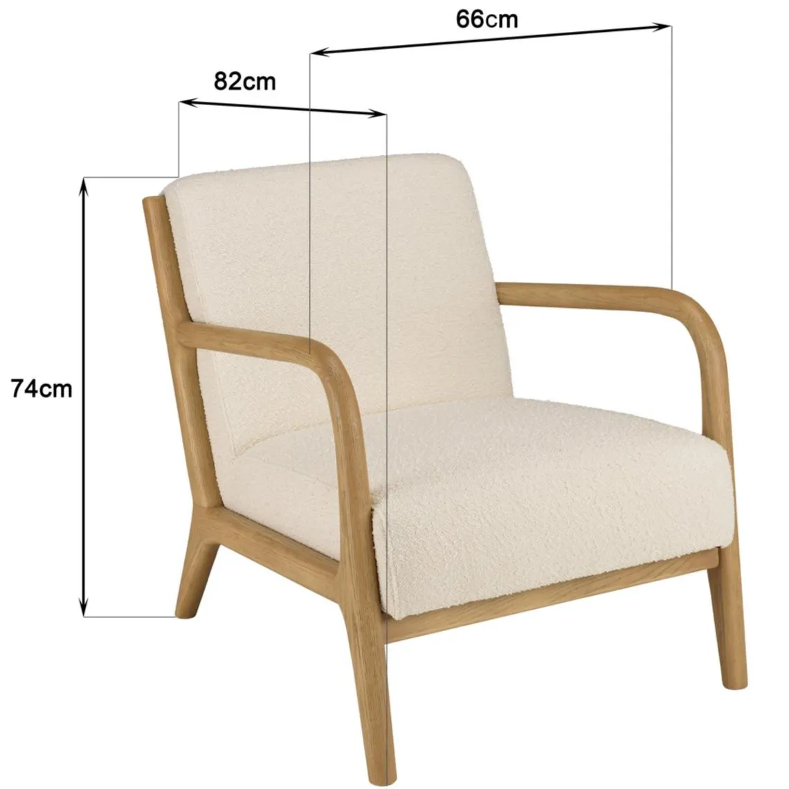 Macabane Fauteuil bas tissu bouclette écru structure et accoudoirs bois PIERRE Outlet