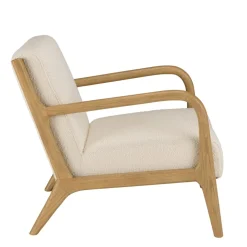 Macabane Fauteuil bas tissu bouclette écru structure et accoudoirs bois PIERRE Outlet
