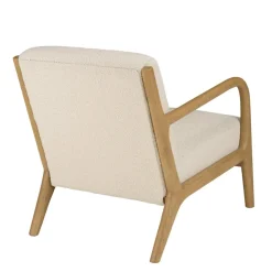 Macabane Fauteuil bas tissu bouclette écru structure et accoudoirs bois PIERRE Outlet