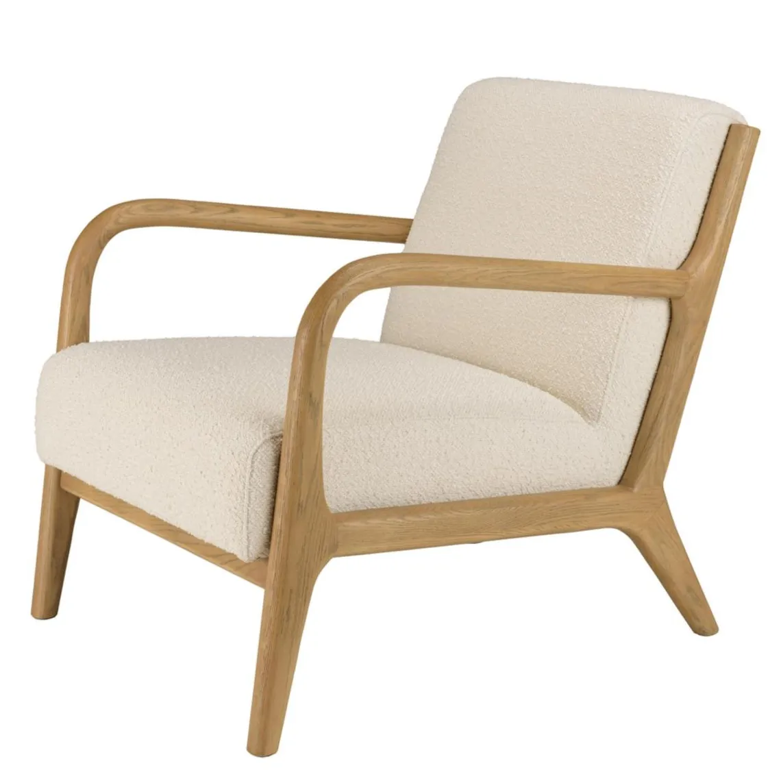 Macabane Fauteuil bas tissu bouclette écru structure et accoudoirs bois PIERRE Outlet