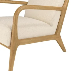 Macabane Fauteuil bas tissu bouclette écru structure et accoudoirs bois PIERRE Outlet