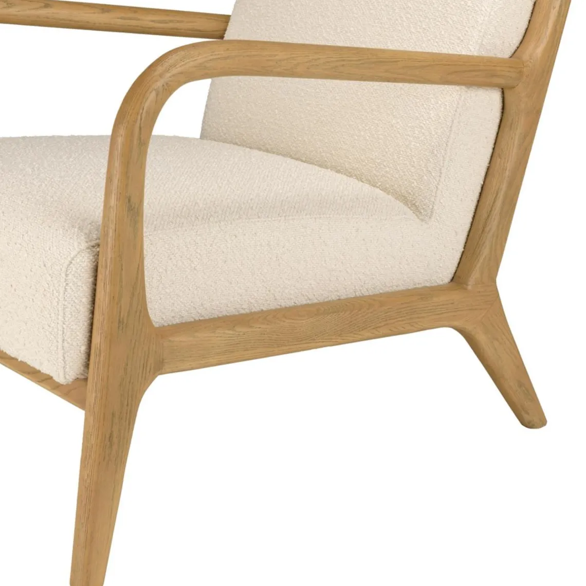 Macabane Fauteuil bas tissu bouclette écru structure et accoudoirs bois PIERRE Outlet